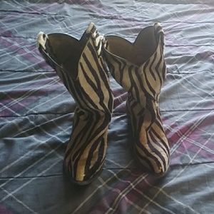 Larry Mahan zebra print fur cowgirl boots